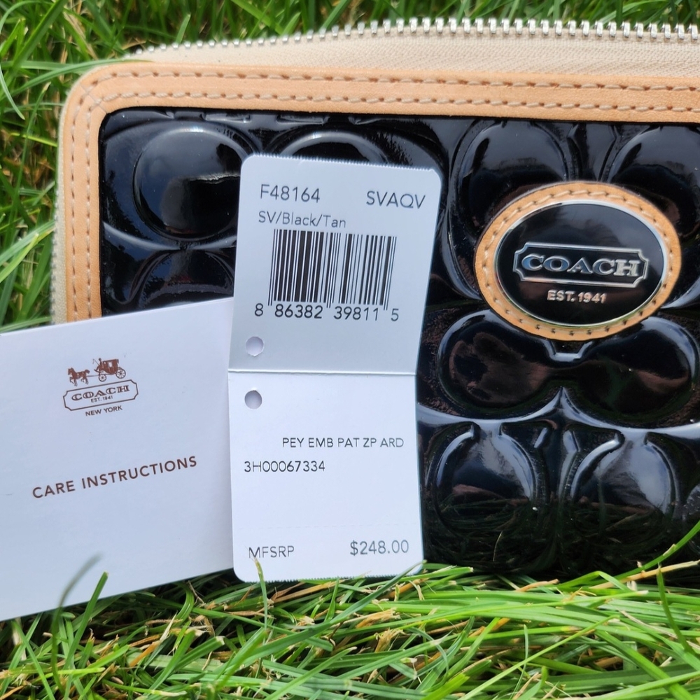 Coach Black and Tan Patent Leather Wallet